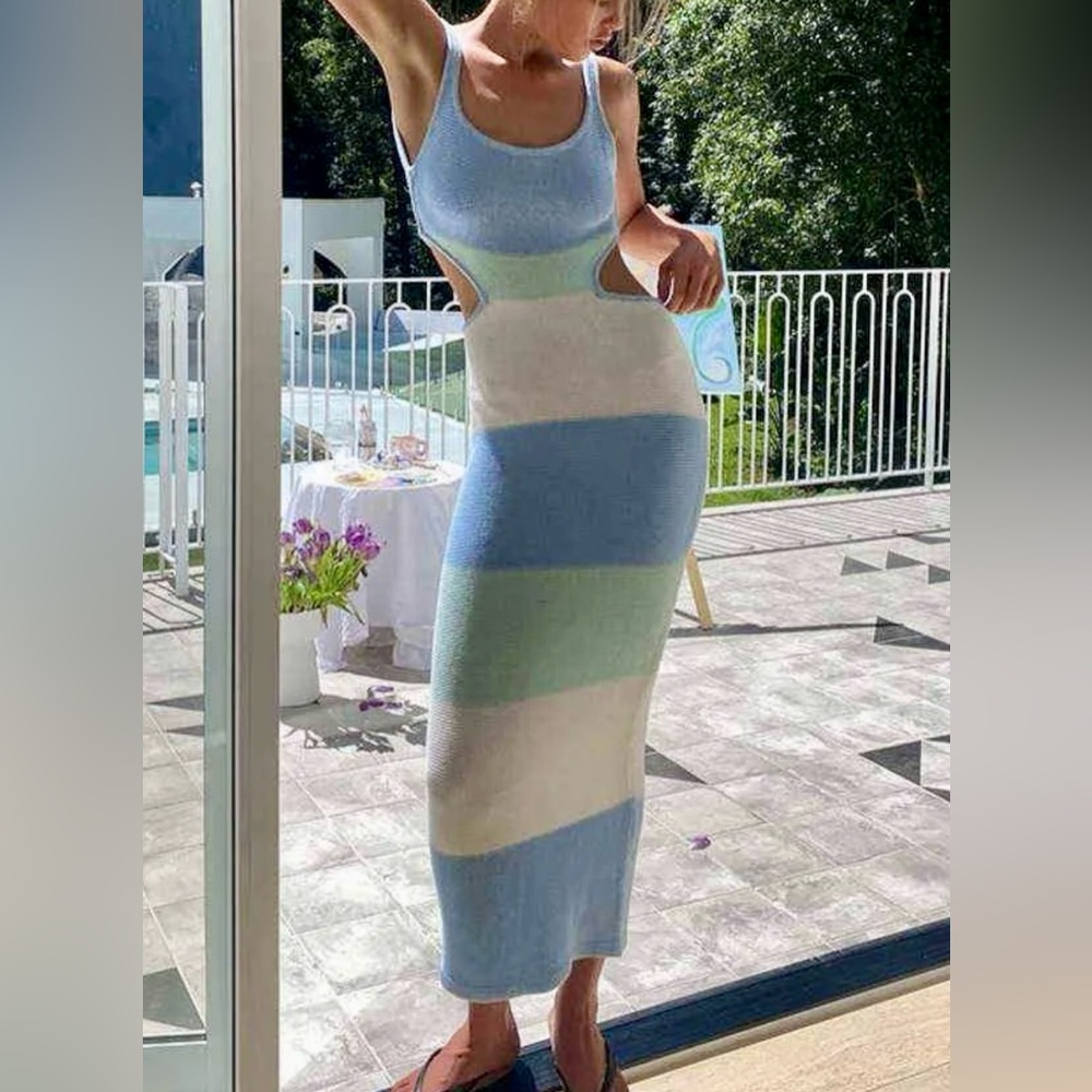 Striped Blue and White Knit Dress